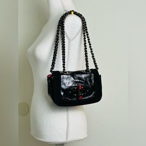 Betsey Johnson Lipstick Fever Black Leather & Suede Shoulder/Crossbody Bag